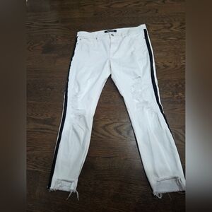 Express White Distressed Jeans with Black Stripes Sz.10
